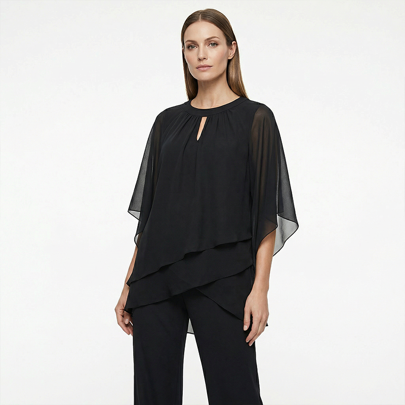 Jeannine | Conjunto Chemisier Asimétrico Superpuesto y Pantalón Ancho | Blanca Vela