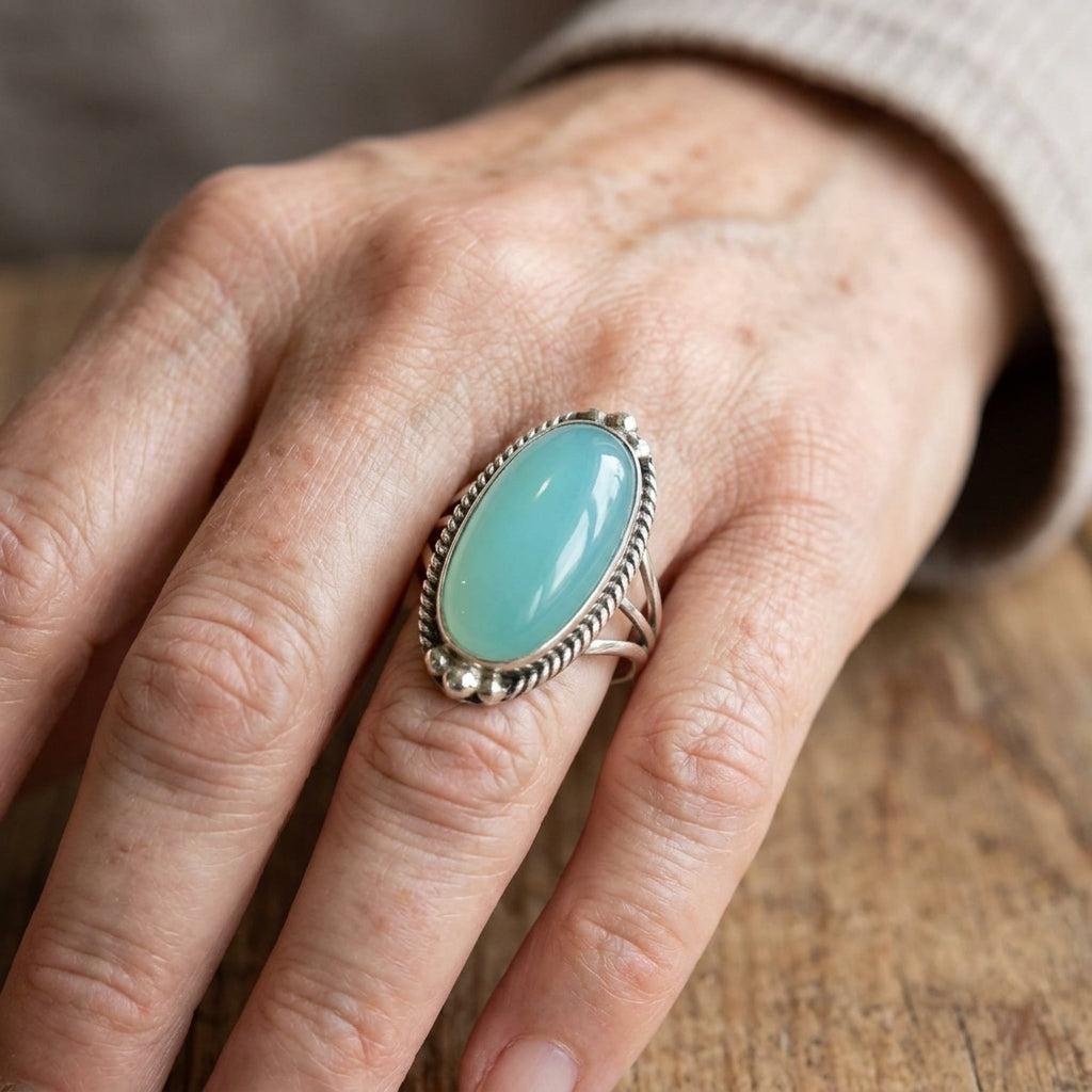 Noemi™ - Anillo con Turquesa y Banda Trenzada | Blanca Vela