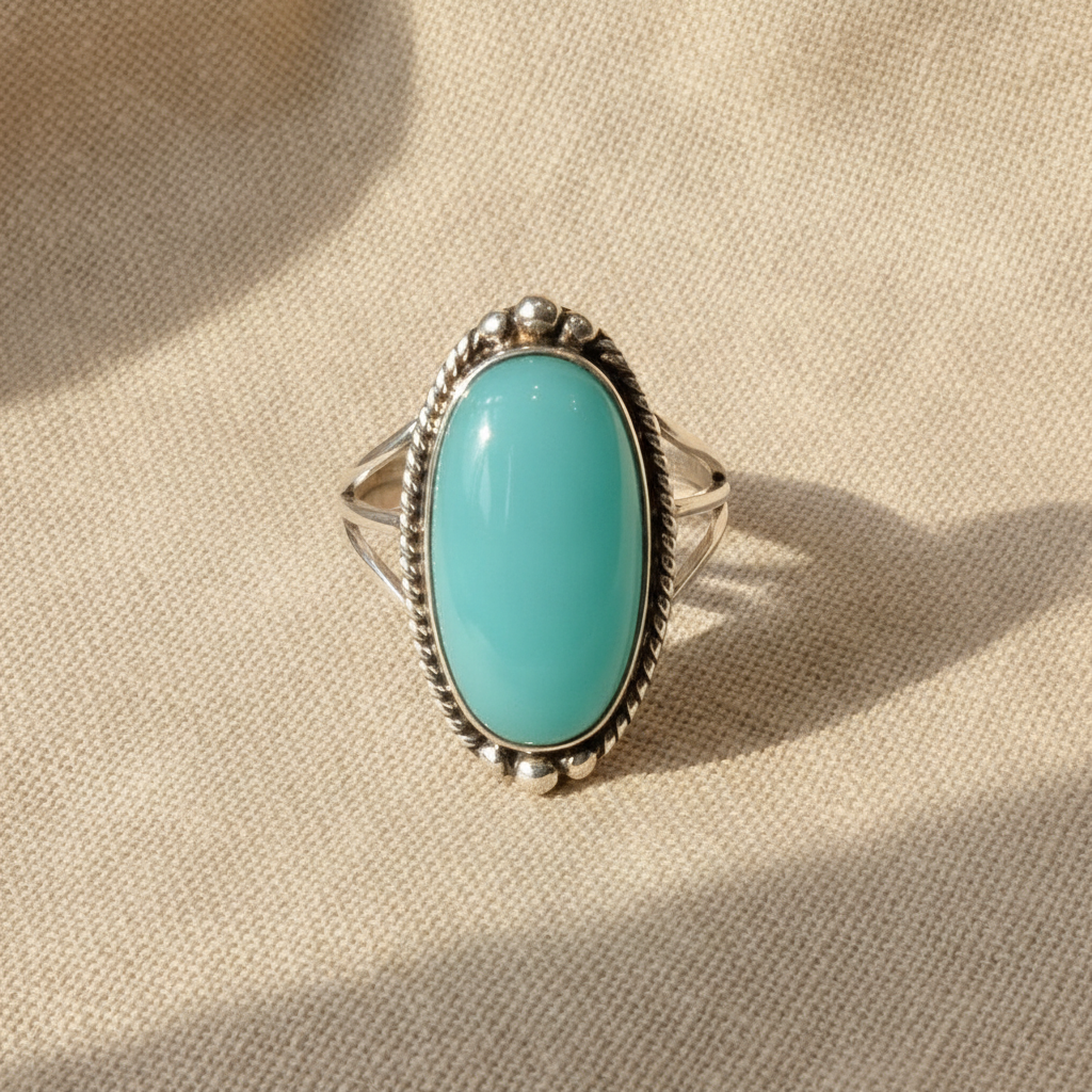 Noemi™ - Anillo con Turquesa y Banda Trenzada | Blanca Vela