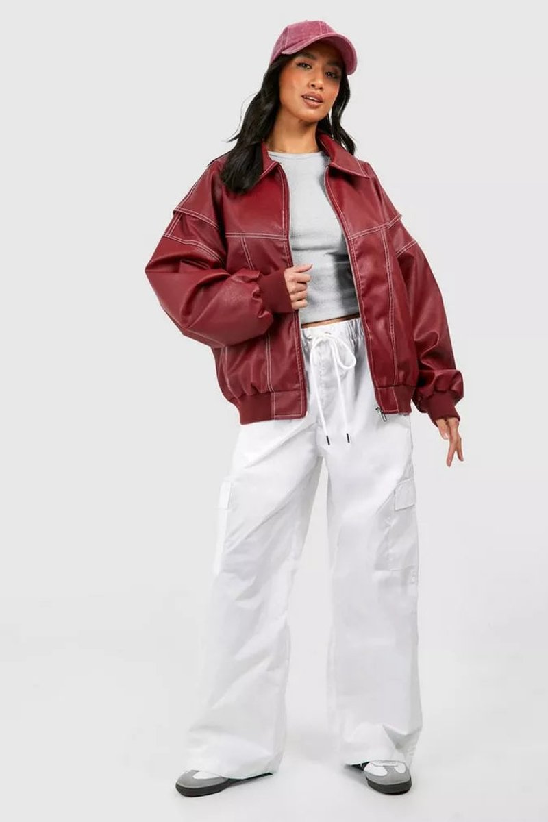 Renée | Bomber Oversize con Costuras de Contraste | Blanca Vela